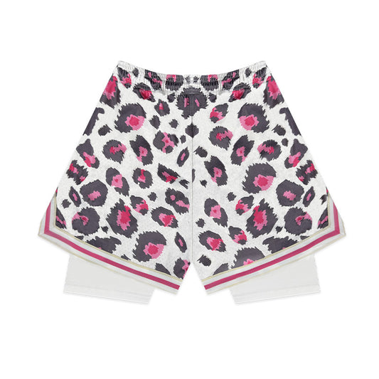 SWISH - STBI 2-in-1 Leopard Mesh Shorts – Pink Camo × Compression Inner × Quick-Dry Fit