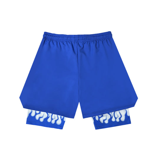 STBI 2-in-1 Flame Shorts – Blue Outer × Inner Fire Compression × Sports Street Style