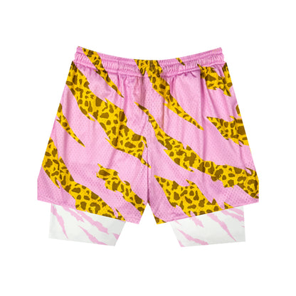 SWISH - STBI 2-in-1 Leopard Sports Shorts – Quick-Dry × Matching Compression × Basketball Fit