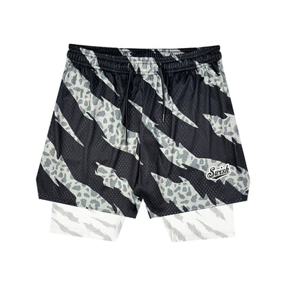 SWISH - STBI 2-in-1 Leopard Sports Shorts – Quick-Dry × Matching Compression × Basketball Fit