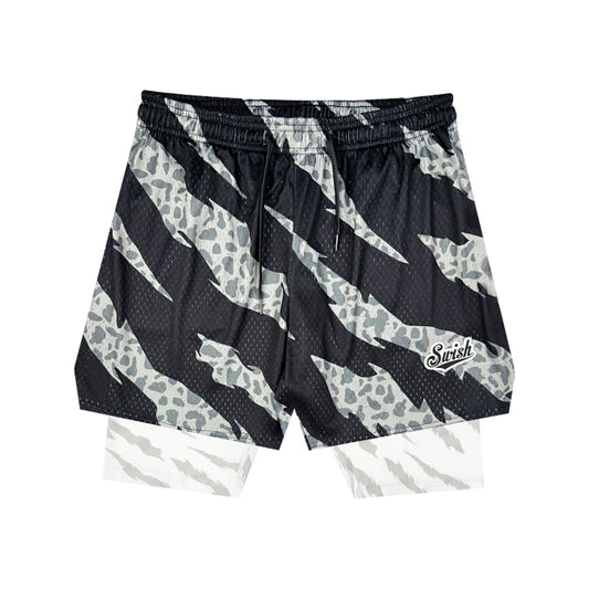SWISH - STBI 2-in-1 Leopard Sports Shorts – Quick-Dry × Matching Compression × Basketball Fit