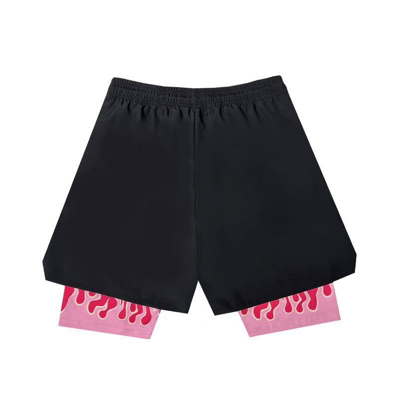 STBI 2-in-1 Flame Shorts – Blue Outer × Inner Fire Compression × Sports Street Style