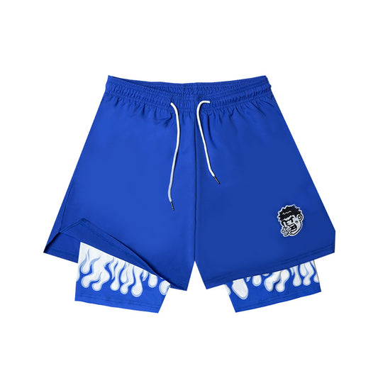 STBI 2-in-1 Flame Shorts – Blue Outer × Inner Fire Compression × Sports Street Style