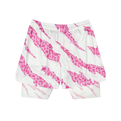 SWISH - STBI 2-in-1 Leopard Sports Shorts – Quick-Dry × Matching Compression × Basketball Fit