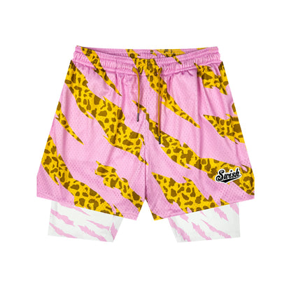 SWISH - STBI 2-in-1 Leopard Sports Shorts – Quick-Dry × Matching Compression × Basketball Fit