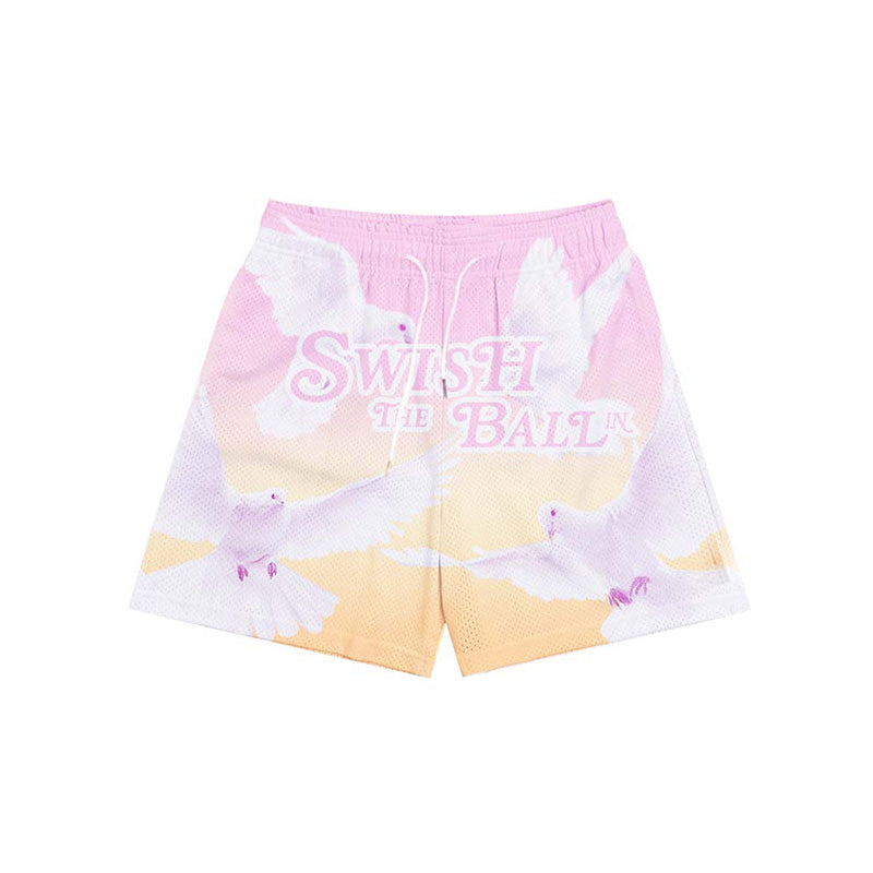 STBI Double Mesh Shorts – Peace Dove Print × Gradient Sky × Street Ball Fit