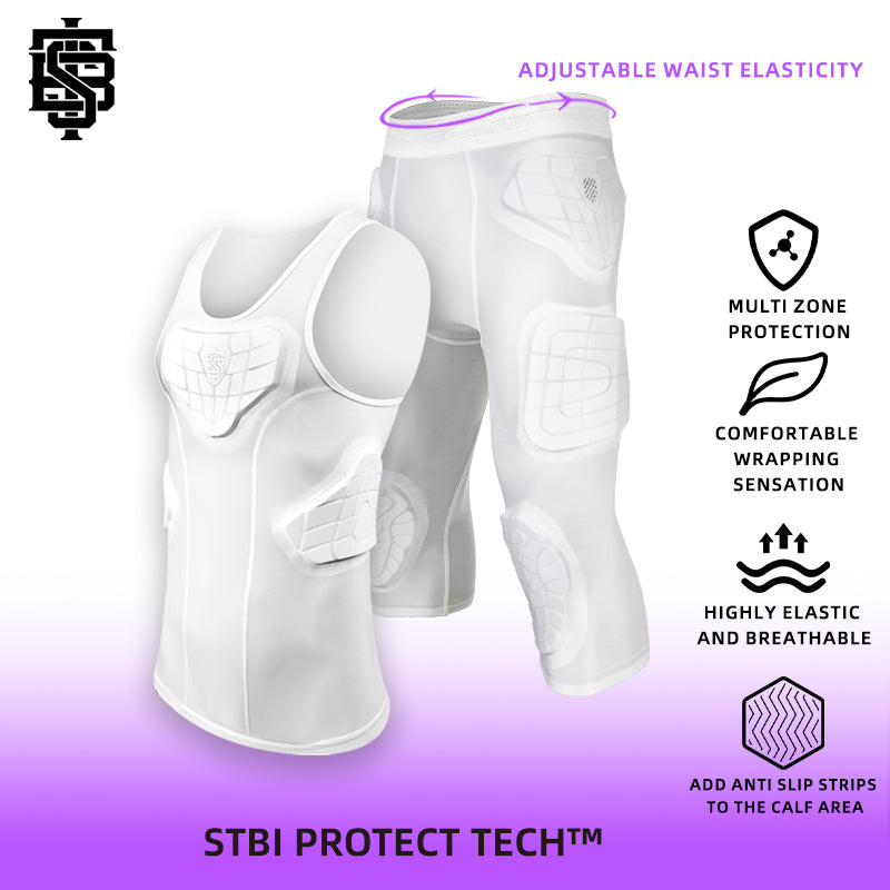STBI-Full Protective Sports Set – Padded Compression Shirt & 3/4 Shorts