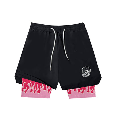STBI 2-in-1 Flame Shorts – Blue Outer × Inner Fire Compression × Sports Street Style