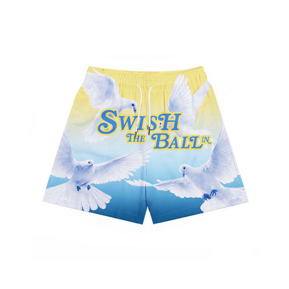 STBI Double Mesh Shorts – Peace Dove Print × Gradient Sky × Street Ball Fit