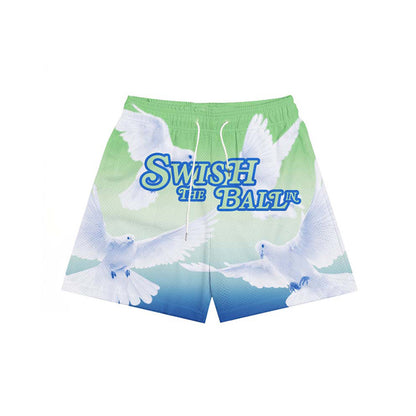 STBI Double Mesh Shorts – Peace Dove Print × Gradient Sky × Street Ball Fit
