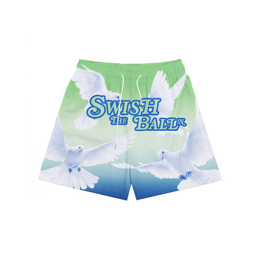 STBI Double Mesh Shorts – Peace Dove Print × Gradient Sky × Street Ball Fit